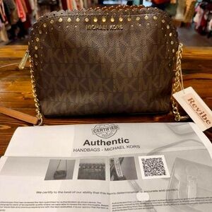 Michael Kors Dark Brown Crossbody Bag with Gold Accents